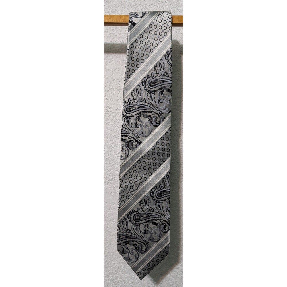 Emilio Ponti Men's 100% Silk Paisely Neck Tie Gray Multi 3.5" Wide (343)